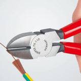 Knipex 110mm diagonal cutter, featuring precision edges and a narrow design for effective wire cutting in tight spaces.