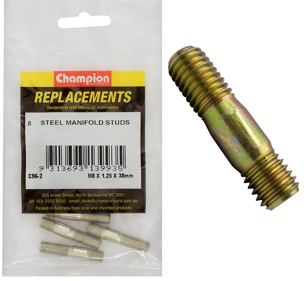 Champion Steel Manifold Stud M8 x 38mm x 1.25mm 8 (Pack)