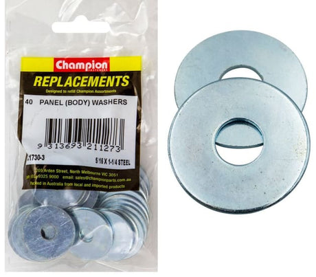 Champion Flat Steel Panel Washer 5/16 x 1 1/4 inches, durable 40-pack for reliable fastening and load distribution.