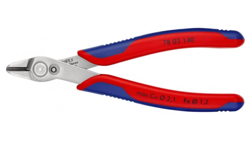 Knipex Super Knips XL 140mm precision cutters with ergonomic design, stainless steel, and flush cutting for electronics.