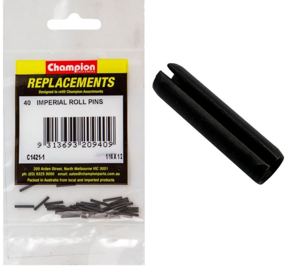 Champion 1/16in x 1/2in Roll Pin 40-Pack, durable fasteners ideal for repairs and maintenance in various applications.