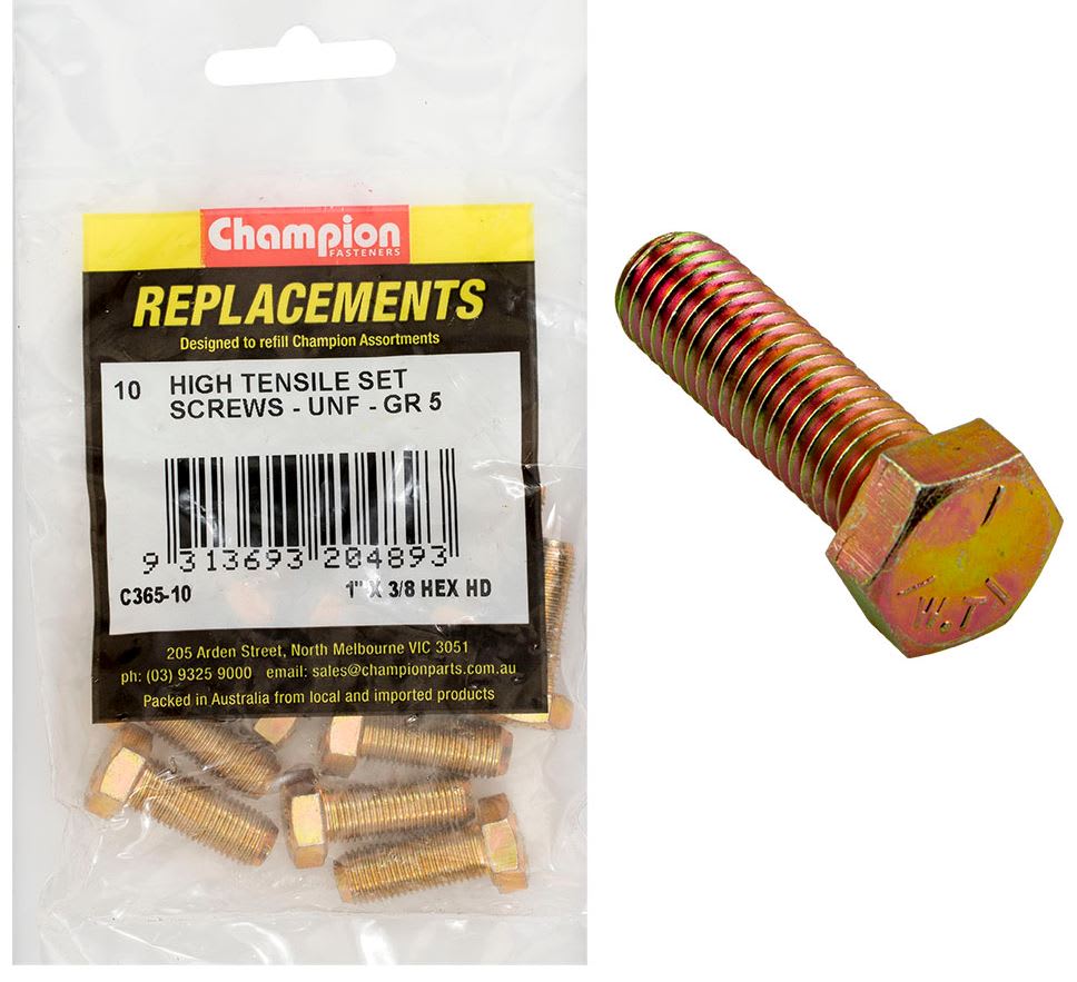Champion High Tensile Set Screws UNF - Grade 5 3/8 x 1" 10 (Pack)
