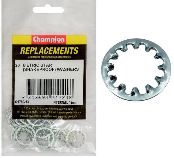 Champion Internal Star Washer - 12mm pack of 20, designed for reliability with a corrosion-resistant finish and optimal locking mechanism.