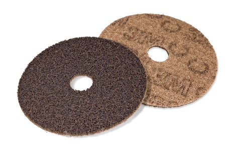 Coarse Scotch-Brite conditioning discs, 100mm x 16mm, ideal for cleaning, blending, and finishing various materials.