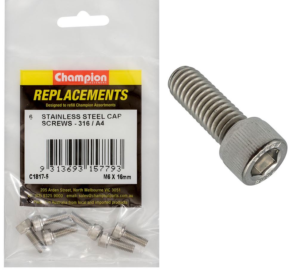 Champion Socket Cap Screw 316/A4 M6 x 16mm 6 (Pack)