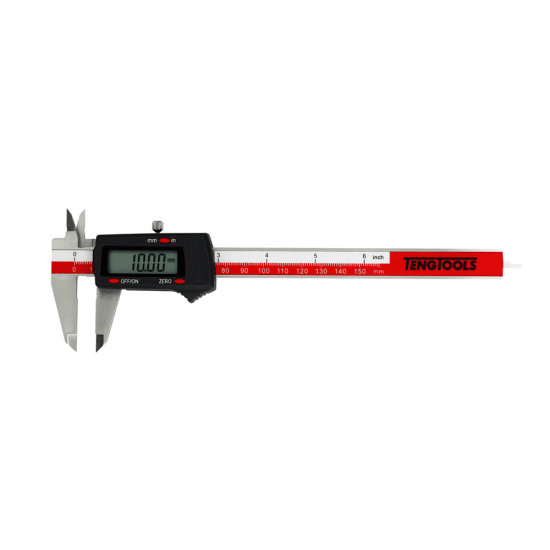 Teng Digital Caliper 150mm for precise measurements with a clear 8mm display, stainless steel build, and portable case.