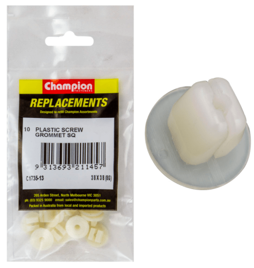 Durable 3/8" x 3/8" plastic screw grommets for protecting and managing electrical wires, compatible with 8G screws.