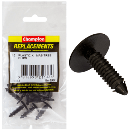 Black plastic Xmac tree clips designed for branches up to 16mm; 10-pack for secure plant support and healthy growth.