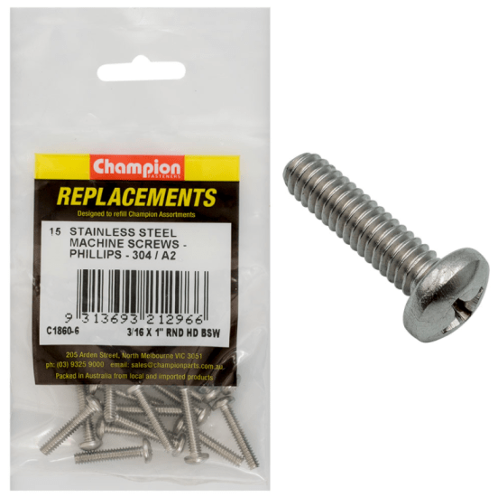 Premium stainless steel machine screws (15PK) designed for durability and corrosion resistance in various applications.