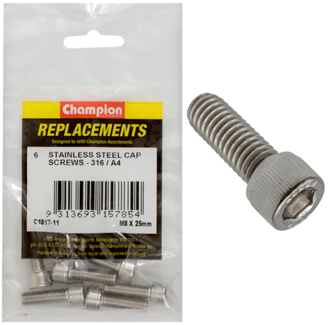 Durable stainless steel M8 cap screws, 25MM, ideal for construction and DIY projects, featuring excellent corrosion resistance.