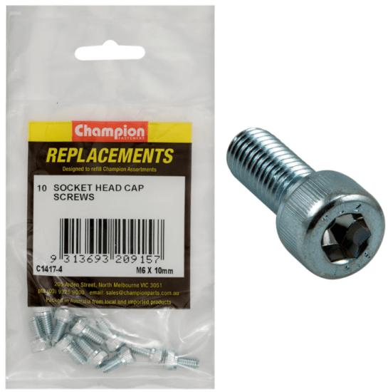 M6 X 10MM socket head cap screws in a 10-pack, ideal for machinery and furniture assembly, durable and reliable design.