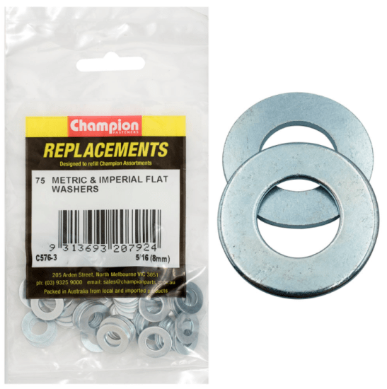 Premium 75-pack of 5/16 & 8MM flat washers for optimal load distribution in DIY and repair projects.