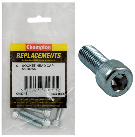 M8 X 35MM stainless steel socket head cap screws in a 6-pack, ideal for heavy-duty fastening and reliable performance.