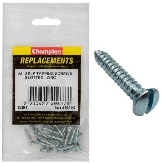 Premium 3/4 X 8 zinc-coated self-tapping screws, 25-pack, for secure and rust-resistant fastening in various materials.