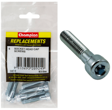 M8 X 40MM socket head cap screws in a 6-pack, ideal for automotive and furniture projects with a hexagonal recess for easy installation.