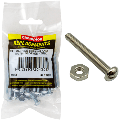 1/4 X 2'' round head heavy-duty zinc-coated machine screws, 24-pack, ideal for various projects with corrosion resistance.