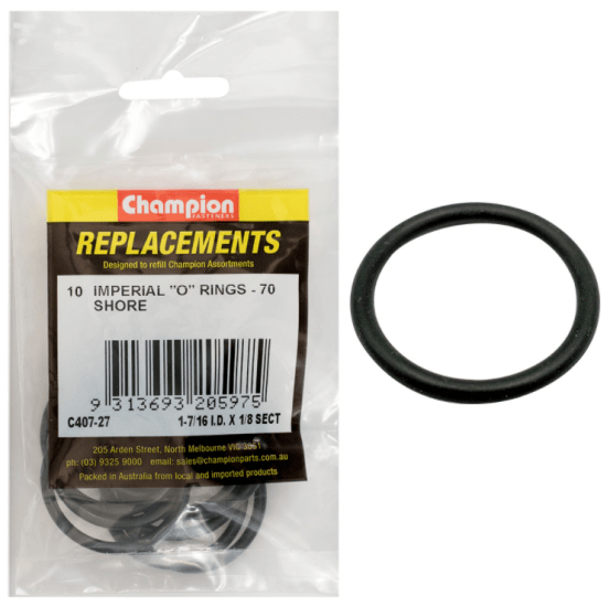 High-quality Champion 1-7/16in x 1/8in Imperial O-Ring 10 Pack, designed for versatile sealing in plumbing and automotive applications.