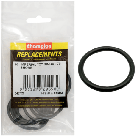 Durable Champion 1-1/2in x 1/8in O-Ring 10 Pack, essential for plumbing and automotive applications, preventing leaks effectively.