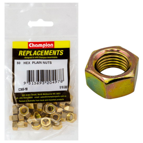 Premium 5/16 UNF Hex Plain Nuts, 50 pack, designed for durability in heavy-duty applications, rust-resistant and reliable.