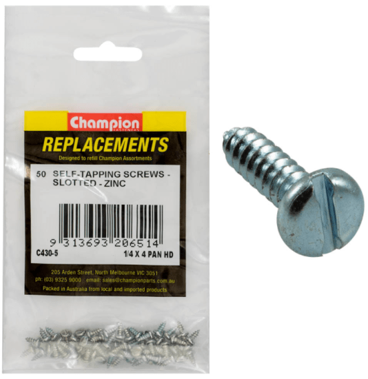 1/4 X 4 self-tapping zinc screws in a 50-pack, perfect for durable and versatile fastening in wood, plastic, and metal.