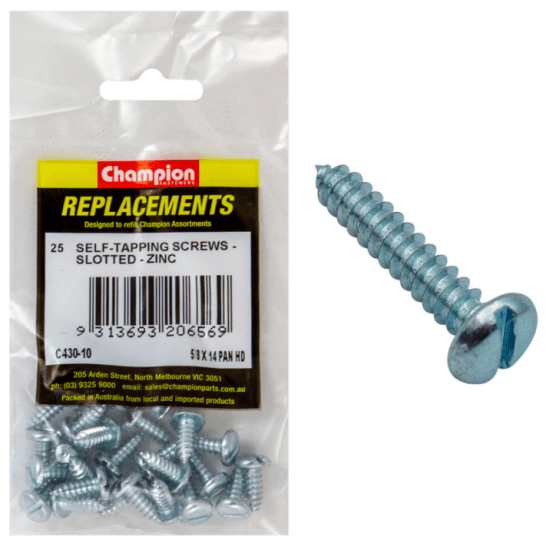 5/8 X 14 self-tapping slotted screws in zinc finish, 25-pack for durable, corrosion-resistant fastening in projects.