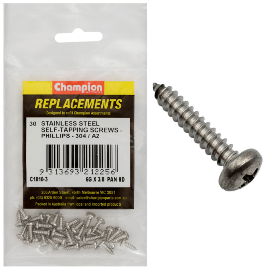 6G X 3/8 stainless steel self-tapping screws in a 30-pack, ideal for quick fastening in wood, metal, and plastic projects.