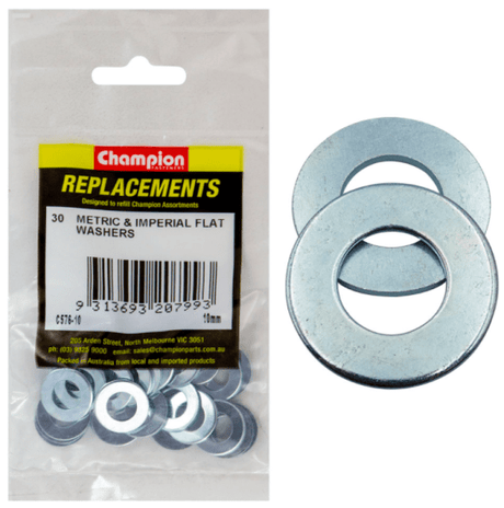 10MM Metric and Imperial flat washers in a 30-pack, ideal for ensuring secure fastening and load distribution in various projects.