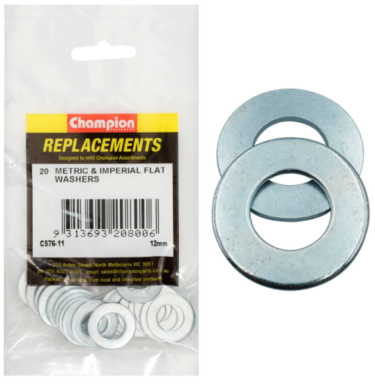 Premium 12MM Metric & Imperial flat washers in a 20-pack, perfect for versatile fastening solutions and durable connections.