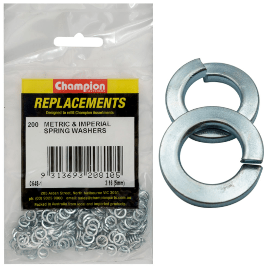 3/16 5MM Metric & Imperial Spring Washers in a 200-pack for secure fastening in various mechanical applications.