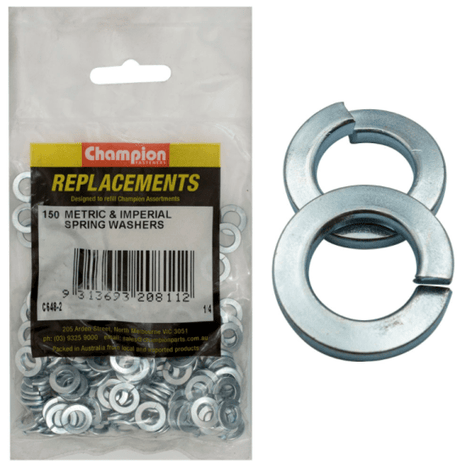 150-pack of durable 1/4 metric & imperial spring washers designed to prevent loosening from vibrations in various applications.