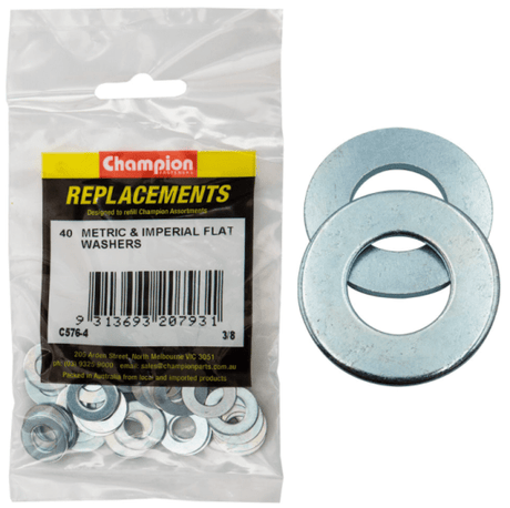 3/8 Metric & Imperial Flat Washers in a 40-Pack, designed for optimal load distribution and durability in various projects.