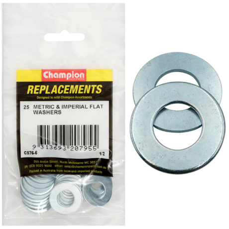 1/2 inch flat washers, 25-pack, compatible with metric and imperial specs for reliable fastening in various projects.