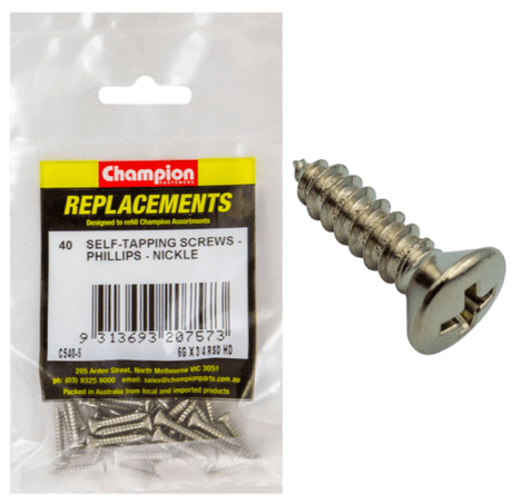 Self-tapping nickel-coated screws, 3/4 inch, 40-pack, perfect for durable fastening in metal, wood, and plastic projects.