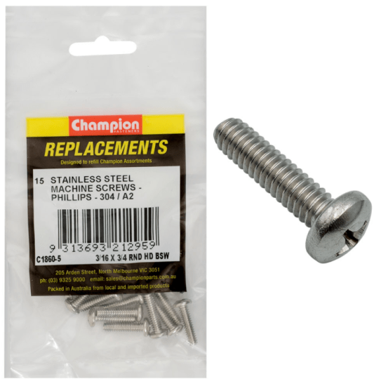 Quality 3/16 X 3/4 inch stainless steel machine screws in a 15-pack, ideal for durable fastening in various projects.