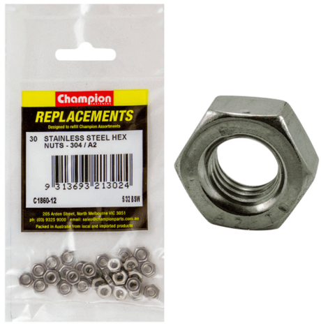 30-pack of 5/32 stainless steel hex nuts, rust-resistant, ideal for DIY and industrial fastening projects.