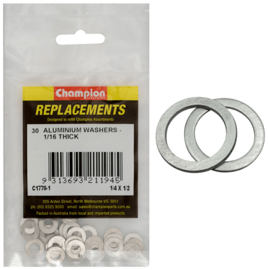 Premium 1/4 X 1/2 aluminium washers in a 30-pack, designed for durability and optimal load distribution in various applications.