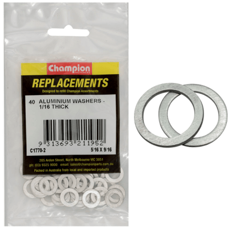 Premium 5/16 X 9/16 aluminium washers in a 40-pack, ideal for DIY, automotive, and plumbing projects with corrosion resistance.