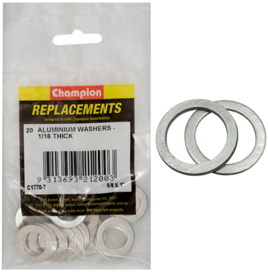 5/8 X 1'' aluminium washers in a 20-pack, corrosion-resistant, designed for various fastening applications and outdoor projects.