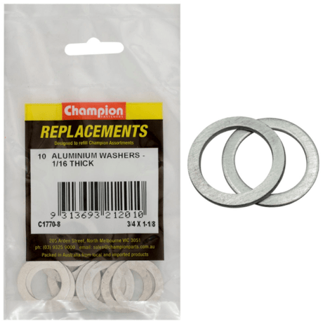 Premium 3/4 X 1-1/8 aluminum washers, 10-pack, durable for construction, plumbing, and automotive projects. Corrosion-resistant.