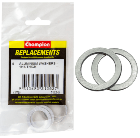 Premium 7/8 X 1-1/4 aluminium washers in a 5-pack, ideal for secure bolts and load distribution in various applications.