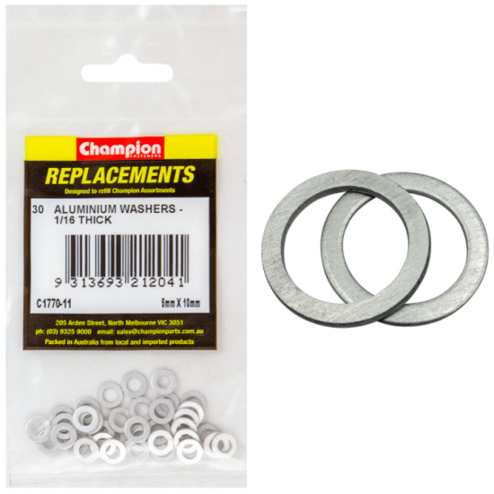 Durable 5MM x 10MM aluminium washers in a 30-pack, ideal for secure connections in various projects, resistant to rust and corrosion.