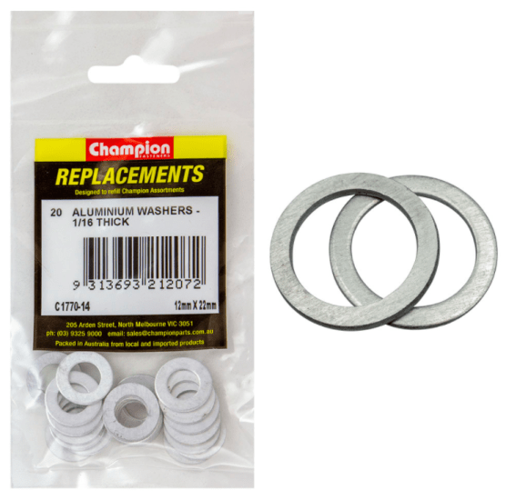 Premium 12MM X 22MM aluminium washers in a 20-pack, ideal for plumbing and furniture projects, resist corrosion and wear.