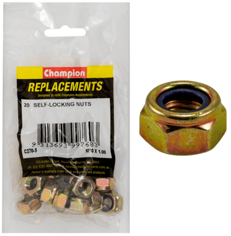 Self-locking M10 nuts with nylon inserts, ideal for automotive and DIY projects, ensuring secure fastening under vibration.