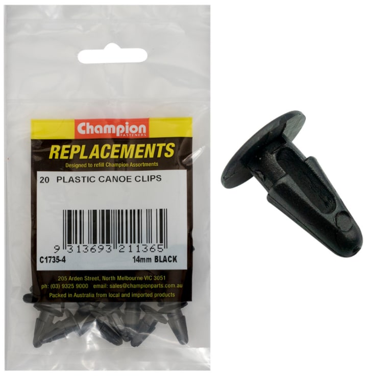 14MM Black Plastic Canoe Clips 20PK