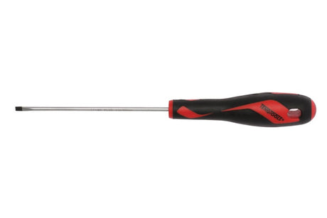 Teng Flat Screwdriver with ergonomic handle, black tips, and 100mm blade, designed for precision and safety in fastening tasks.