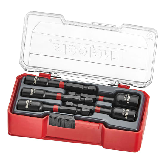 Teng 5 Piece Impact Nut Setter Set in TJ tray, includes 1/4, 7, 8, 10, 13mm nut setters, ideal for high-torsion power tool use.