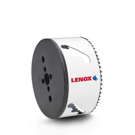 Lenox 102mm Bi-Metal Hole Saw for efficient cutting of metal, wood, and plastic; features Speedslot design for easy plug removal.