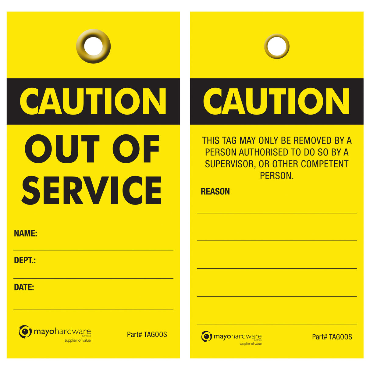 Lockout Tag - Caution Out of Service 25 (Pack)