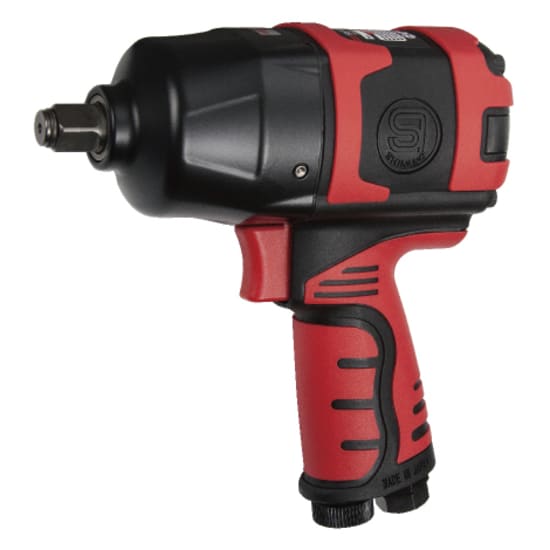 Shinano 1/2" impact wrench, lightweight with 850Nm torque, four-position dial, and integrated muffler for quiet operation.