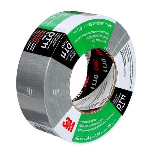 Heavy-duty 3M Duct Tape DT11 SILVER roll, 48mm x 55m, ideal for repairs, water-resistant, and adheres to irregular surfaces.